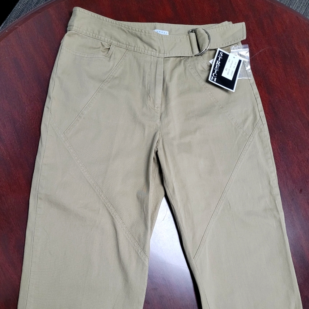 98% Cotton Khaki Cropped Pants with Belt